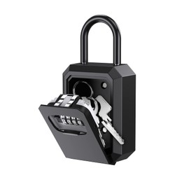 ORIA Key Lock Box, 4 Digit Combination Lock Box with Shackle, 4.7" Wall Mounted Weatherproof Key Safe Storage Lock Box, Key Storage Lock Box for Keys of Home, Hotel, and School