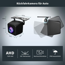 Uonze Mini Wired Rear View Camera, 12V Car Rear View Camera, 150° Wide Angle with Night Vision Function, Rear View Camera for Cars, Trucks, Motorhomes, Vans, Caravans and Trailers