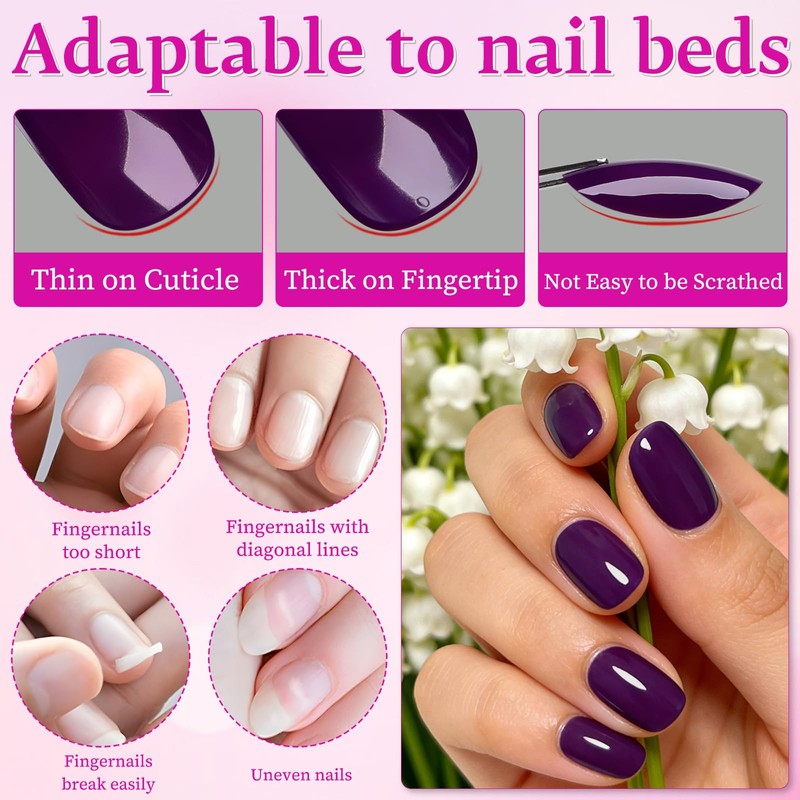 240PC Extra Short Press on Nail Square Dark Purple Fake