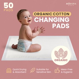 Organic Cotton Disposable Changing Pad Liners | XL-Large (30x18) Hypoallergenic Super Soft Ultra Absorbent & Waterproof Quilted Underpads for Baby Diaper Table & Travel, Leak Proof, Mess Free, 50-Pack