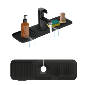 17.7*5.5 Inch Large Non-Slip Base,Multi-Surface Protector for Kitchen,Bathroom,Laundry,RV,Easy Clean Water Deflector Accessory(black)