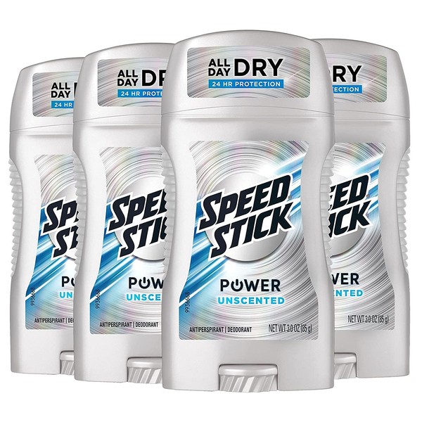 Speed Stick Power Antiperspirant Deodorant for Men, Unscented, 3 Oz, Pack of 4