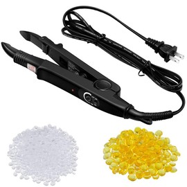 Professional Fusion  Extensions Tool with Heat Iron Connector Wand, U Tip   Extensions, 2 Bags of Glue Granule Beads, and C  (Black) - Color: Purple