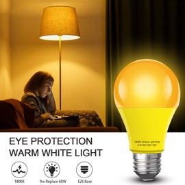 mfxmf Amber Sleep Light Bulb 2 Pack，Dimmable 1800K Warm Light Bulbs for Healthy Sleep,Blue Light Blocking,A19 9W(60W Equivalent) E26 Base Amber Light Bulbs for Bedroom, Baby Nursery Room