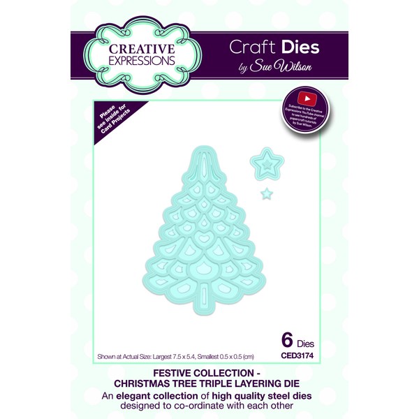 Creative Expressions Sue Wilson Festive Collection Christmas Tree Triple Layering Die, Metal, Largest Die 7.5 x 5.4, CED3174