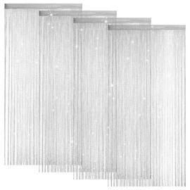 LITLANDSTAR 4 Pack String Door Curtains, 100 x 200cm String Curtain Panel Glitter String Doorways Divider Door Screens for Living Room Bedroom Party Decorations, Silver