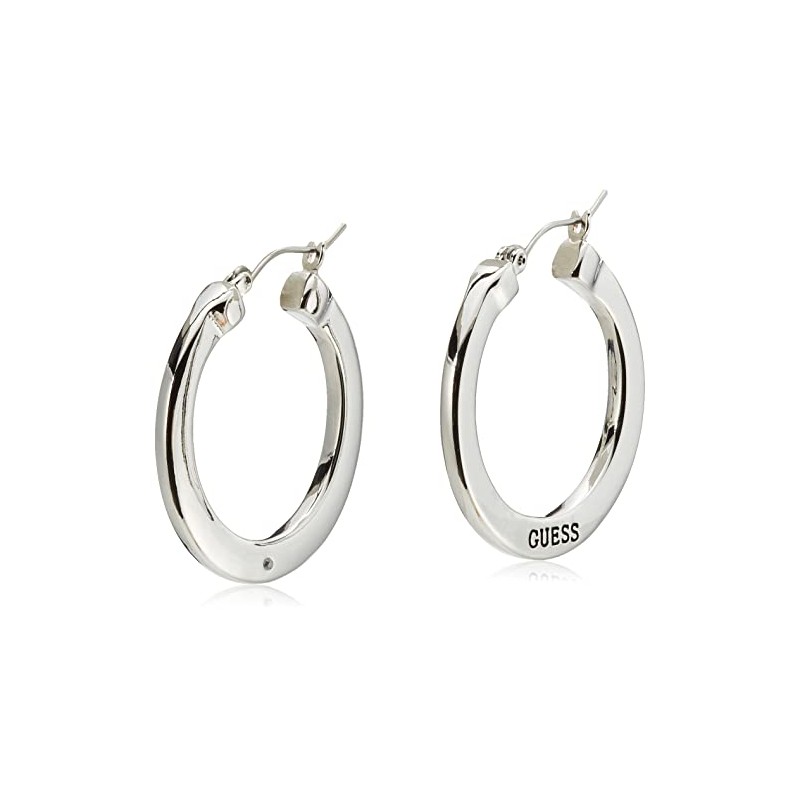 GUESS "Basic" Silver Logo Small Hoop Earrings