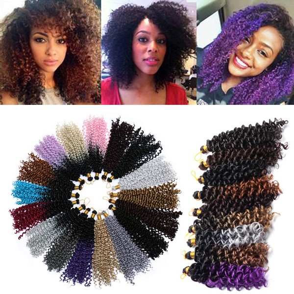 8inch Jerry Curl Crochet Hair Jamaican Bounce Ombre Marlybob Crochet Braiding Hair Extension Synthetic Bohemian Curl Water Wave Kinky Curly Crochet Hair for Black Women 3 packs 9 lots Black to Medium Brown