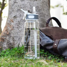 Louis Donné Drinking Bottle with Straw, 800 ml Sports Water Bottle with BPA Free and Time Markings, Clear Water Bottles for Bike, Camping, School, Gym