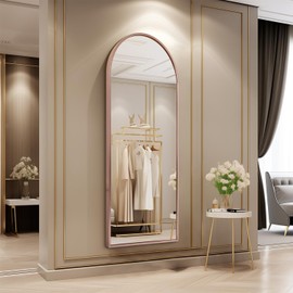 HLFMVWE Large Arched Full Length Mirror, Arch Bathroom Wall-Mounted Mirrors - Metal Aluminum Alloy Frame Modern Simple Home Decor - for Living Room Bedroom Cloakroom 48"x16" Rose Gold