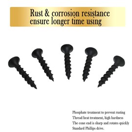 INDPROD Drywall Screws, #6 x 1 in., Fine Thread Phillips Bugle Head Screw for Drywall/Wood, Black Phosphate Coated Finish, Sharp Point, High Hardness Quick Self Tapping Screws, Black (130 Pack)