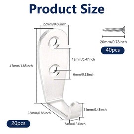 ONEBO 20Pcs Coat Hooks Wall Mounted, Wall Hooks for Hanging, L Metal Hook, Suitable for Bathroom, Kitchen, Living Room, Bedroom, Study, Office, Wardrobe, Door, or Any Other Place(with Screws)