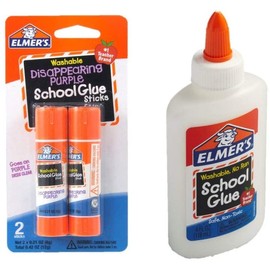 Elmer's bundle Washable Liquid School Glue, White, Dries Clear, 4 fl oz Plus Disappearing Purple Elmer's School Glue Stick, 7g, 2pk