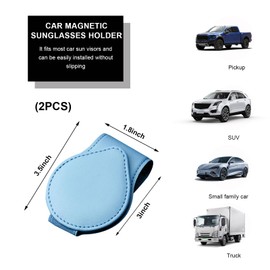 Wevdn 2 PCS Sunglasses Holder for Car Visor, Magnetic Leather Sunglasses Hanger Clip for Car Sun Visor, Automotive Visor Glasses Holder and Ticket Card Clip, Universal Car Accessories (Blue)