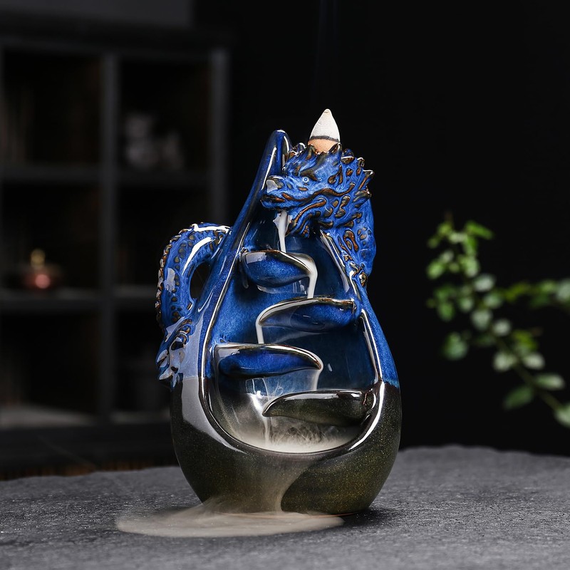 Dragon Incense Burner - Ceramic Backflow Waterfall Burner with Dragon