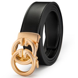 JEKIXHUA Men's Leather Ratchet Belt with Luxury Designer Buckle - Adjustable Dress Belt for Perfect Fit (Gold-1, 26" to 45" Waist Adjustable)