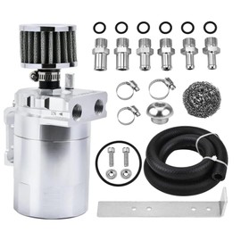 VehiMata Baffled Oil Catch Can,Oil Separator Catch Can with Breather Filter 300ml Universal Aluminum