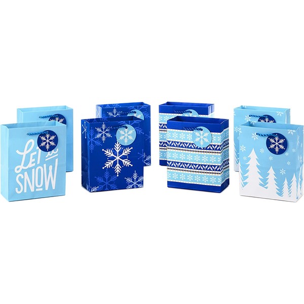 Hallmark 6" Small Holiday Gift Bag Bundle, Let It Snow (Pack of 8, 4 Designs) -
