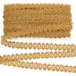 FINGERINSPIRE 20 Yards Metallic Braid Trim Gold Flower Shape Lace Ribbon (26mm) Embellishment Lace Trim for Christmas Holiday Decoration Wedding DIY Clothes Accessories Jewelry Crafts Sewing