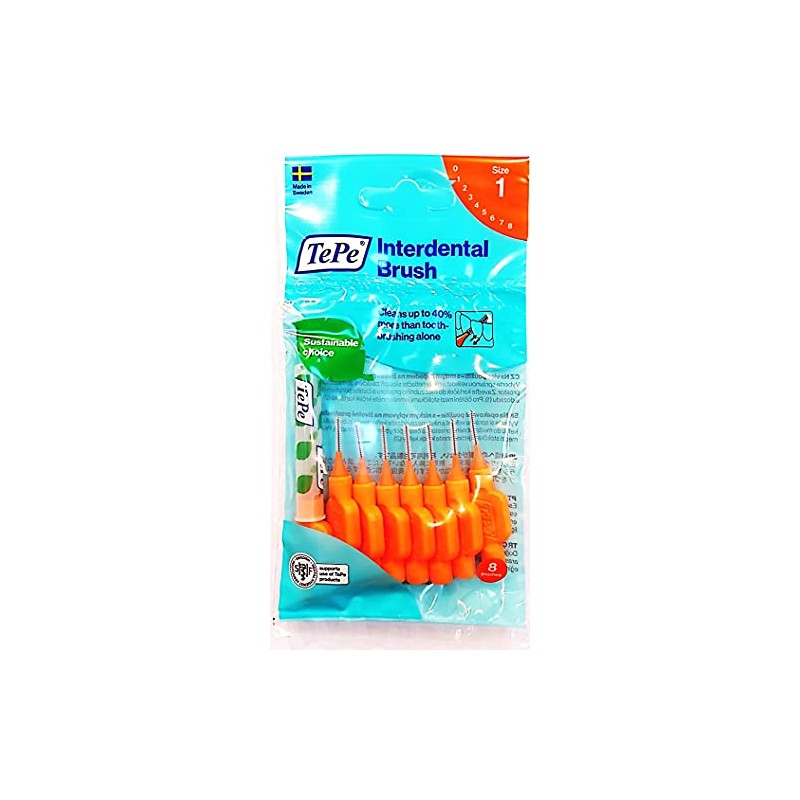 TePe Interdental Brush, Pack of 8, Orange, 0.02 inches (0.45