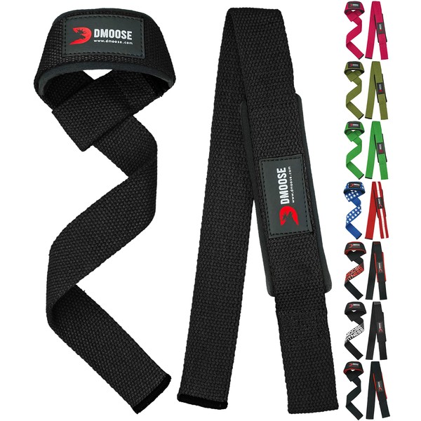 DMoose lifting straps - Neoprene Padded gym straps with Max Grip Strength for, weightlifting, Deadlifting, Powerlifting Heavy Duty double stitched 100% cotton, wrist straps with Extra-long length