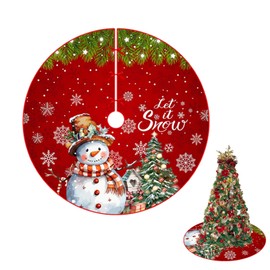 90cm Christmas Tree Skirt,Xmas Tree Skirts Christmas Tree Mat,Xmas Tree Mat Christmas Tree Decoration Burgundy Red Cable Knitted Xmas Christmas Tree Decorations with Snowflakes and Snowman