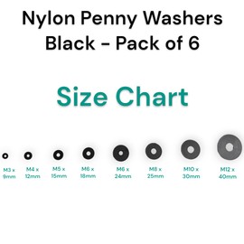 Nylon Black Penny Washers Plastic Repair Washer Assortment Set for M3 M4 M6 M8 M10 M12 Fasteners - Essential Hardware for Home, Furniture, Automotive, and DIY Projects (Pack of 6) (M10 x 30mm)