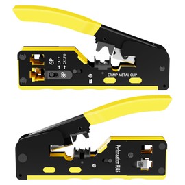 HOGESA RJ45 Crimp Tool, Crimpadora rj45 Pass Through, Crimpadora de Cables de Datos Modulares, 3 en 1 Pelacables, Cortador de Cables, Crimpadora, Herramientas de crimpado Cat5 Cat6 Cat7