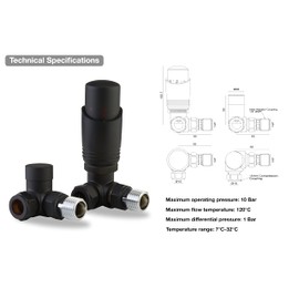 LavaTap Black Thermostatic Radiator Valve Angled Corner or Straight Matt Black Radiator TRV Thermostat Valves (Corner) (BK-TRV301A)