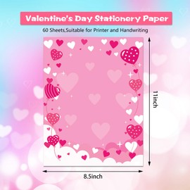60 Sheets Valentine's Day Stationery Paper 8.5 X 11 Inch, 4 Style Love Heart Letter Paper, Pink Writing Paper For Valentines Day Wedding Anniversary Baby Shower Notes Greeting Invitations