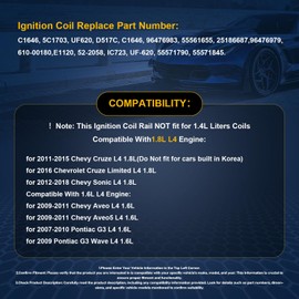 HAYIAUTO UF620 Ignition Coils Pack & 4PCS Iridium Spark Plugs Compatible with Chevy Cruze Sonic Aveo Aveo5 Pontiac G3 2011 2012-2018 1.6L 1.8L L4 Coil Pack Replace#90919-02247,C1646,5C1703,96476983