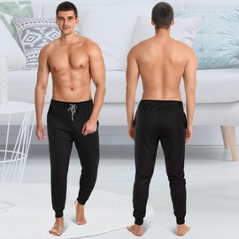 Casuallined 3 Pack Mens Cotton Sleepwear Pajamas Pants with Pockets, Soft Drawstring Lounge Bottoms Pjs for Men(Large,Black, Dark Gray, Floral Gray)