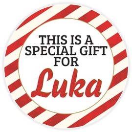 This is a Gift for Luka - Circle Sticker Decal 3 Inch - Candy Cane Merry Christmas Gift Tag Present Tree Holiday Custom Name Santa Claus