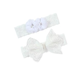 JustMyDress Baby Girls Lace Headband with Double Chiffon Flowers Pearl Hairband Headwrap JA68 (Set I)