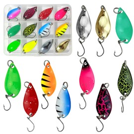 12 PCS Sea Fishing Spinners Set, Multi Colored Spinner Fishing Lures Fishing Spoons Lure Baits with Box for Trout Salmon Bass Fishing Set