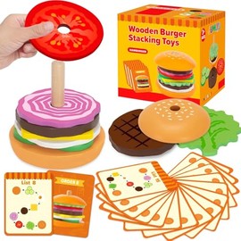 SBWBZB Wooden Hamburger Stacking Toys Montessori Toys for 3-6 Year Old Wooden Toys Montessori Educational Toys for 2-3 Year Olds for Boys Girls Stacking ToysGifts for Birthday Present Age 3 4 5 (1)
