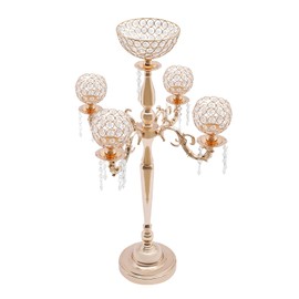 5 Arms Gold Candelabra Centerpiece with Crystal Pendant - 35" Tall Floor Candle Holder Table Candelabra Stand for Home Wedding Party Events Decoration (Gold)