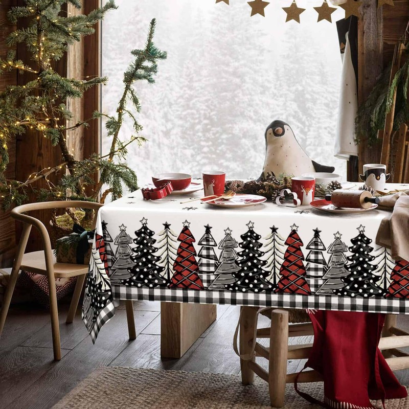 Horaldaily 1 Pack Christmas Disposable Tablecloth, Snow Trees Plastic Rectangular
