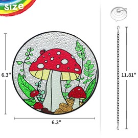 Marwey Red Mushroom Decor Stained Glass Window Hanging Suncatchers cottagecore Decor 70s Decorations Handcrafted Sun Catchers Indoor Window Mushroom Gifts for Plant Lover Come with Metal Chain