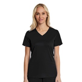 Mock Wrap Scrub Top for Women 2 Pocket 4-Way Stretch for Medical Dental Spa EL9115 (Black, Large)