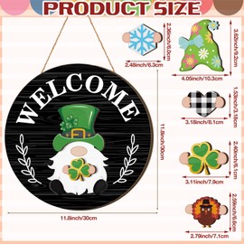 Qunclay Interchangeable Black Wooden Gnome Hanging Decor Seasonal Decorative with Magnet Swappable Pieces Detachable Hat and Hands Farmhouse Home Sign for Christmas Birthday Holiday Party Decor