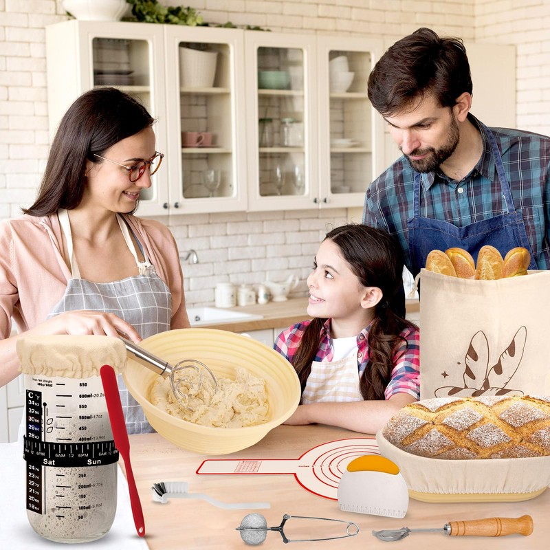 16-Piece sourdough bread baking supplies Set - Foldable Silicone banneton