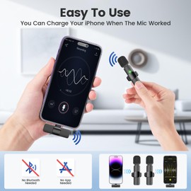 AMASDA 2 Pack Wireless Lavalier Microphone with Charging Case for iPhone, iOS and Android Phone, Mini Microphone for Video Recording, Interview, Podcast, Vlog, Tiktok, YouTube (Black)