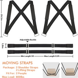 Moving Straps, 2-Person Lifting and Moving System, Appliance Or Furniture Moving Straps for Lifting, Heavy Lifting Straps Moving