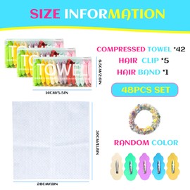 Gobiufy 42 Pack Compressed Towels Tablets Set, Disposable Face Compressed Towels with Hair Rope and Clips Mini Cotton Tissue Soft Wipe Face Washcloths Coin Tissue for Travel Beauty Salon Sports