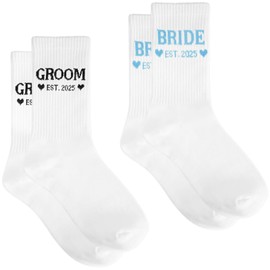 ZVUZVO Bride And Groom Gifts 2025, White Blue Bride Socks Soft And White Black Groom Socks Novelty, Engagement Wedding Gifts For Couples Newlywed