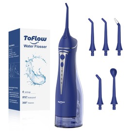Water Dental Flosser Pick for Teeth: Cordless Rechargeable Oral Irrigator - 4 Modes IPX7 Waterproof 300ML Removable Tank Electric Dental Flossing Machine for Braces, Travel & Home Use (Dark Blue)
