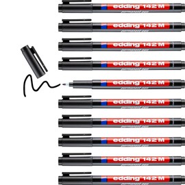 edding 142 M permanent pen - black - 10 pens - round nib 1 mm - pen for writing on glass, plastic, foils and smooth surfaces - permanent, quick-drying, smudge-proof and waterproof