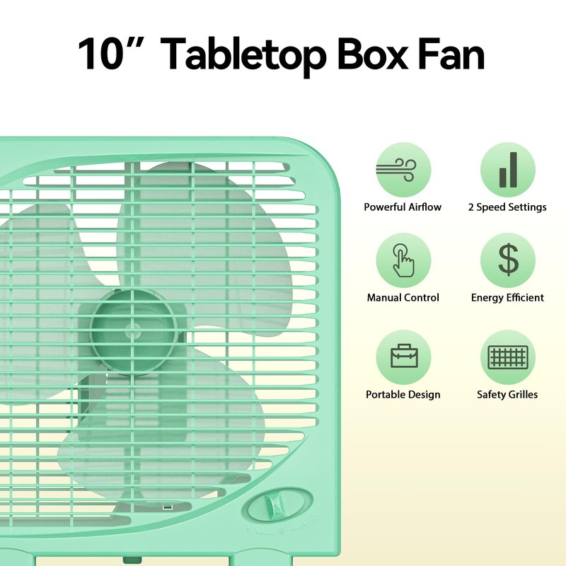 shinic 10" Tabletop Box Fan for Bedroom, 2 Speeds, Quiet