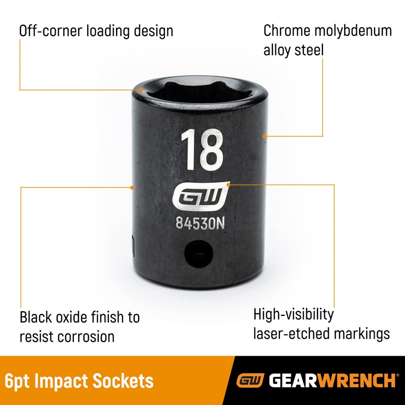 GEARWRENCH 27 Pc. 1/2" Drive 6 Pt. Impact Socket Set,